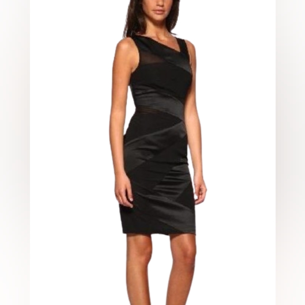 Karen Millen Black V-neck Silk Bodycon Sleeveless Mini Dress Womens Size 6